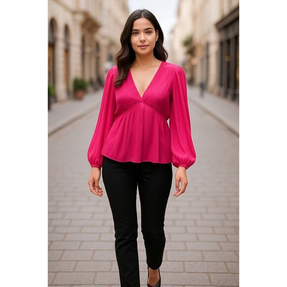 Banana Republic Tops - New Banana Republic Women’s Hot Pink Pleated Blouse Top Long Sleeve Size S $150